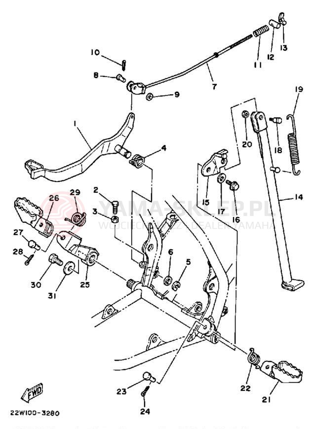 Schemat "Stopka postojowa i podnóżki" do Yamaha YZ80N