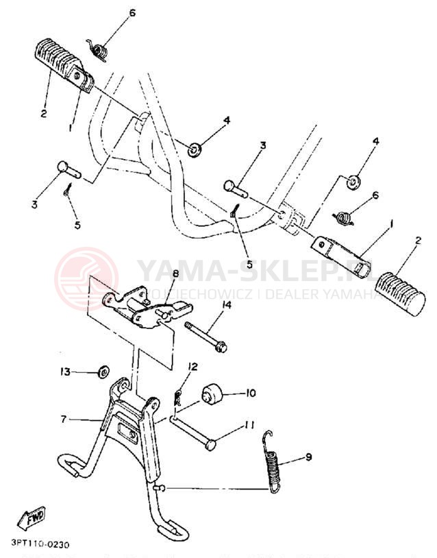Schemat "Stopka postojowa i podnóżki" do Yamaha Y-ZINGER PW50B