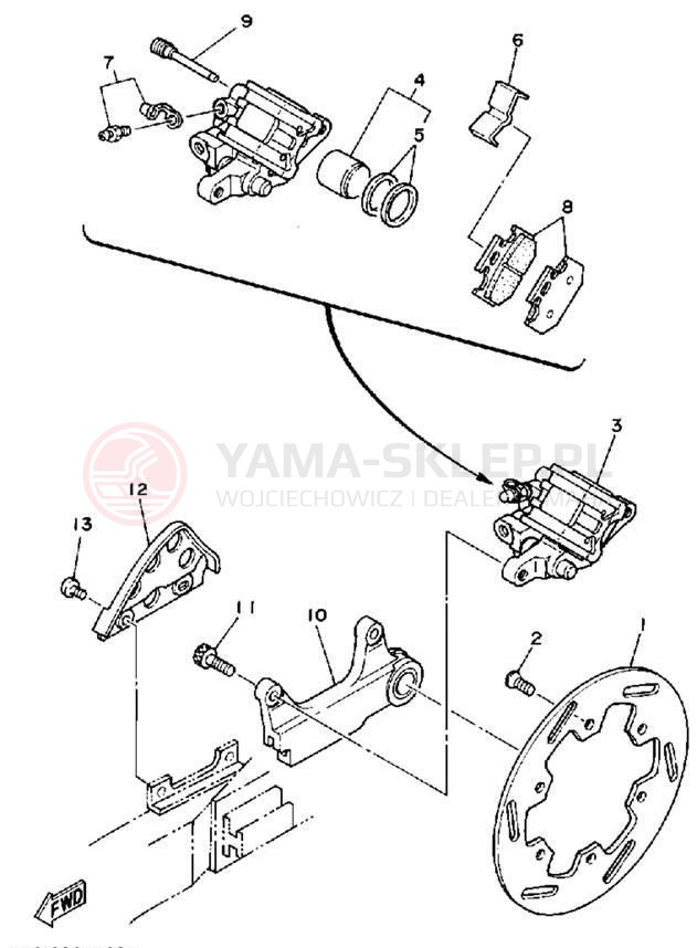 Schemat "Zacisk hamulcowy tylny" do Yamaha WR250ZE