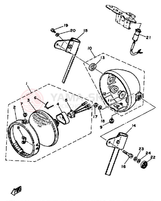 Schemat "Lampa przód" do Yamaha DT100H