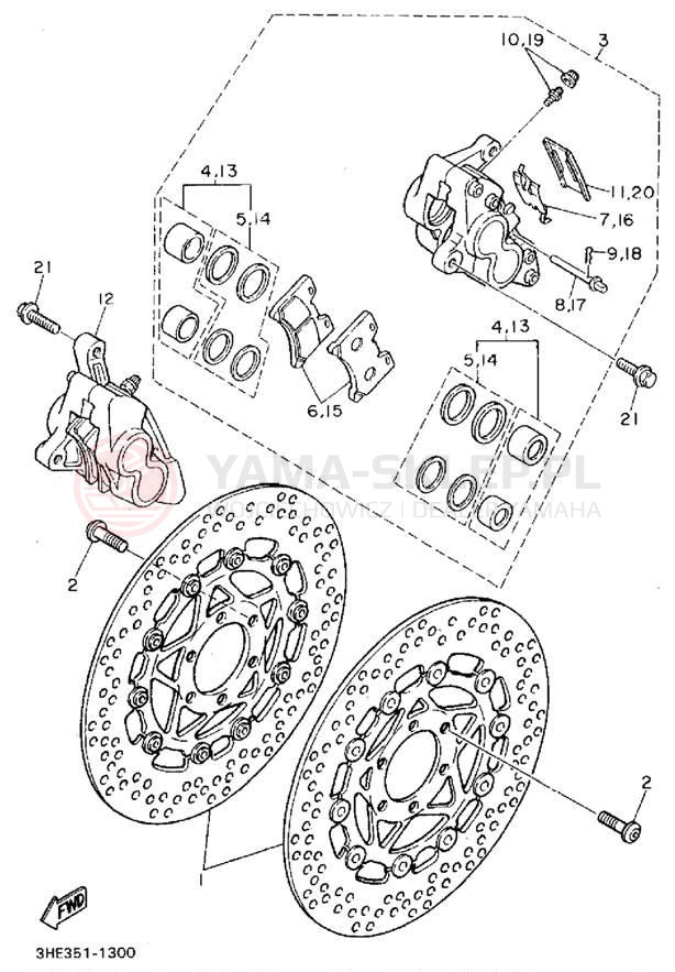 Schemat "Zacisk hamulcowy + tarcza przód" do Yamaha FZR600RFC