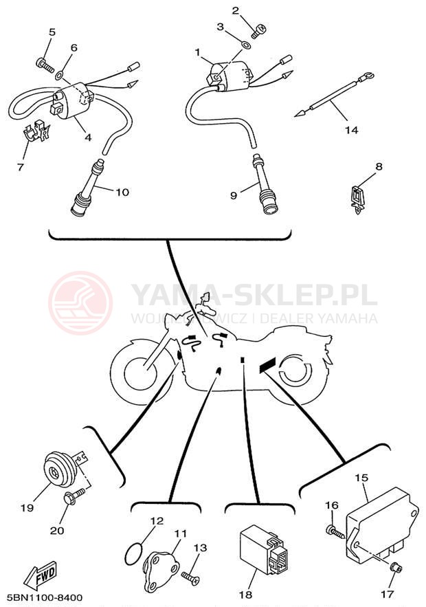 Schemat "układ elektryczny" do Yamaha V-STAR CUSTOM XVS650KC/XVS650K