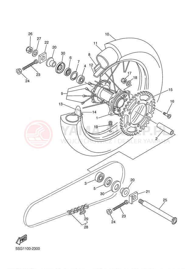Schemat "Koło tył" do Yamaha YZ250F YZ250FR
