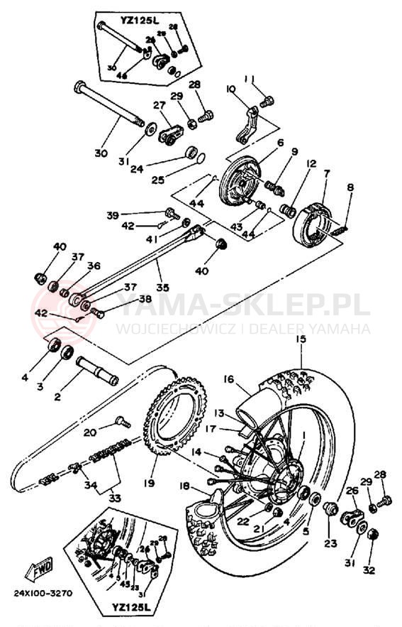Schemat "Koło tył" do Yamaha YZ125L