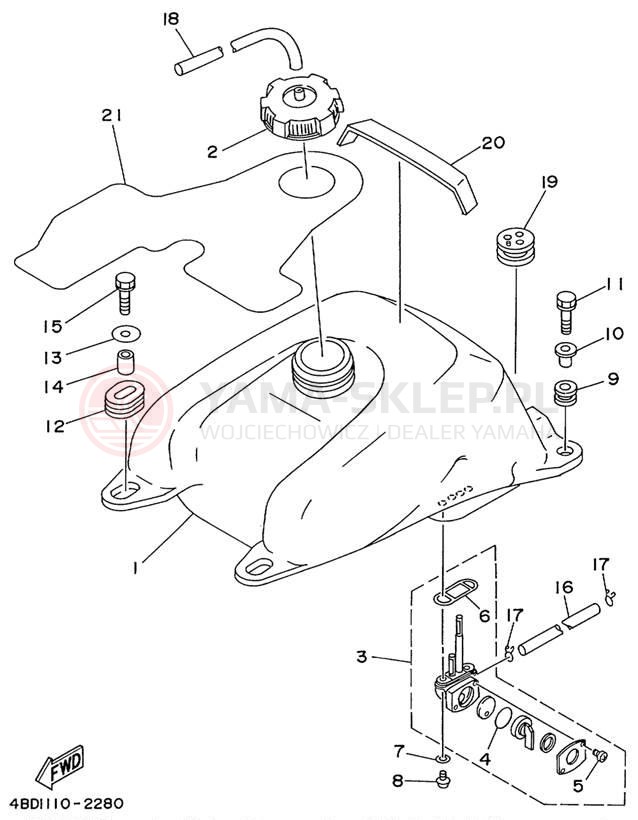 Schemat "zbiornik paliwa" do Yamaha TIMBERWOLF 4WD YFB250FWK