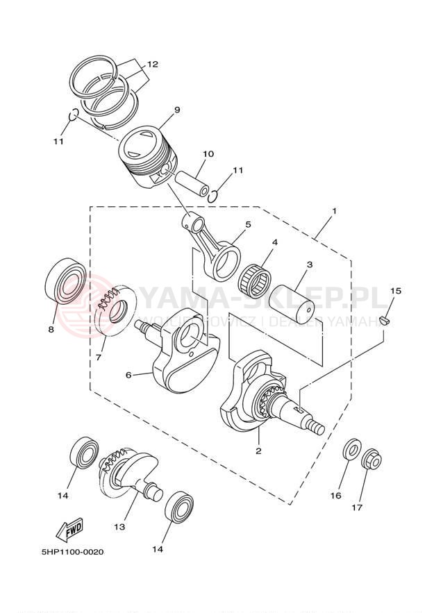 Schemat "Wał korbowy, tłok" do Yamaha TTR125 TTR125MC/TTR125M