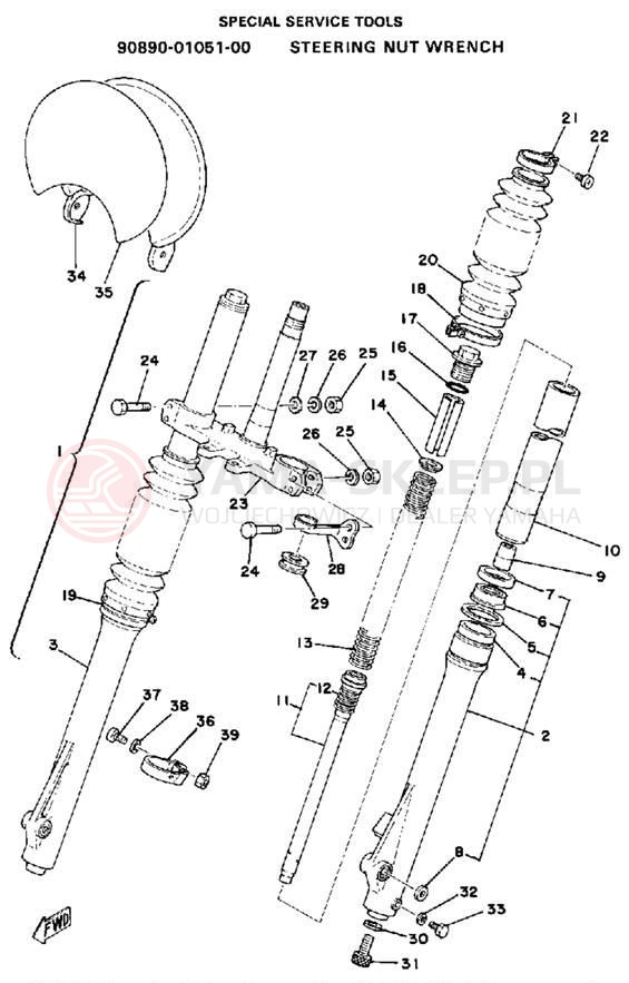 Schemat "Amortyzatory przód" do Yamaha IT400F