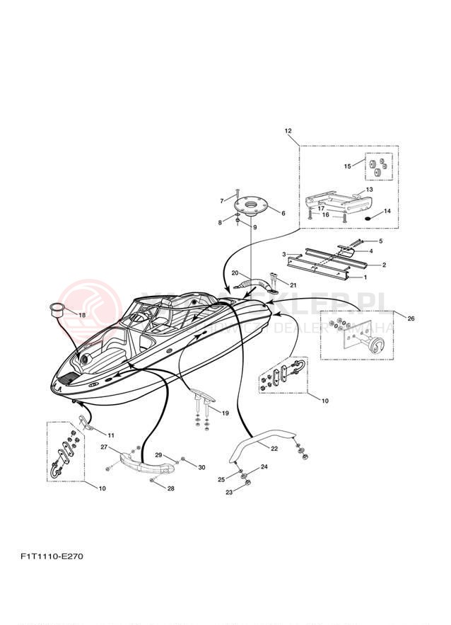 Schemat "HULL DECK FITTINGS" do Yamaha SR210 FRT1100E