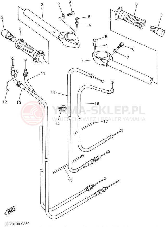 Schemat "Kierownica i osprzęt" do Yamaha YZFR6 YZFR6NC/YZFR6N