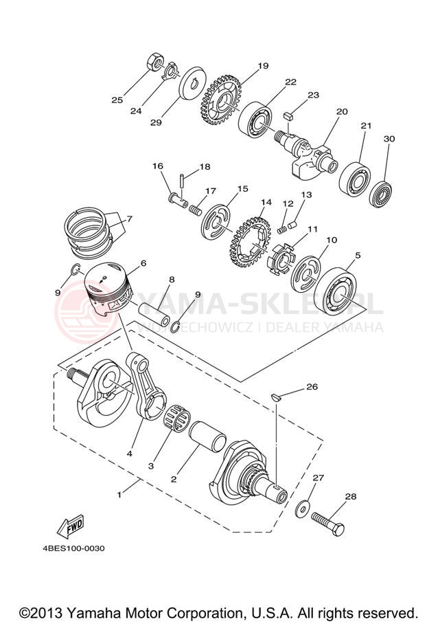 Schemat "Wał korbowy, tłok" do Yamaha TT-R230 TTR230V