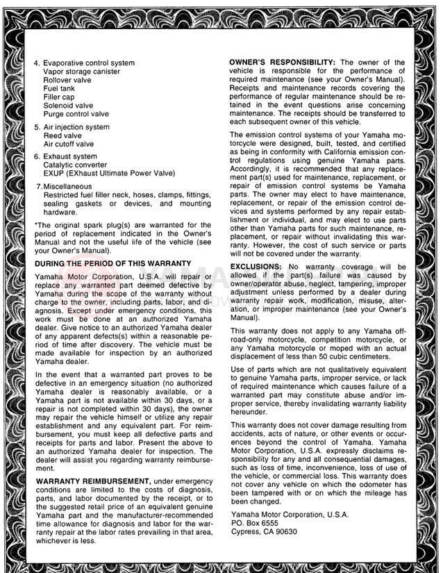 Schemat "Serwis gwarancyjny audio" do Yamaha SEROW XT225HC/XT225H
