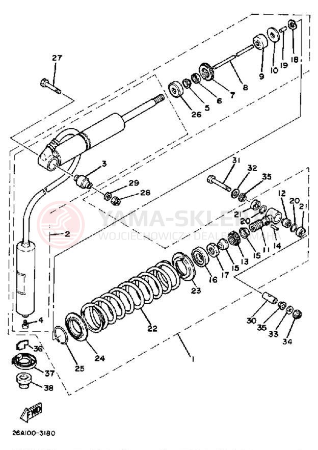 Schemat "zawieszenie tył" do Yamaha IT250K