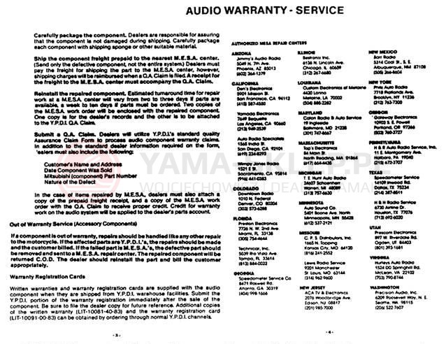Schemat "Informacja na temat gwarancji" do Yamaha XVZ12DN