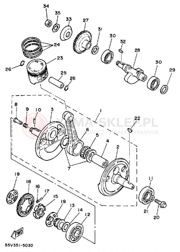 Schemat "Wał korbowy, tłok" do Yamaha XT350S/XT350SC