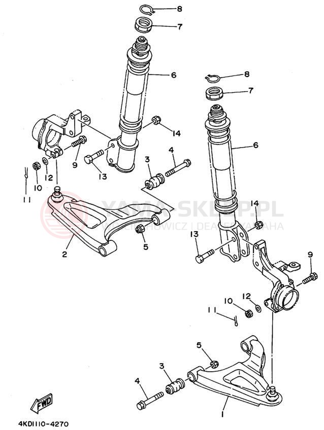 Schemat "Koło przód" do Yamaha TIMBERWOLF 4WD YFB250FWF