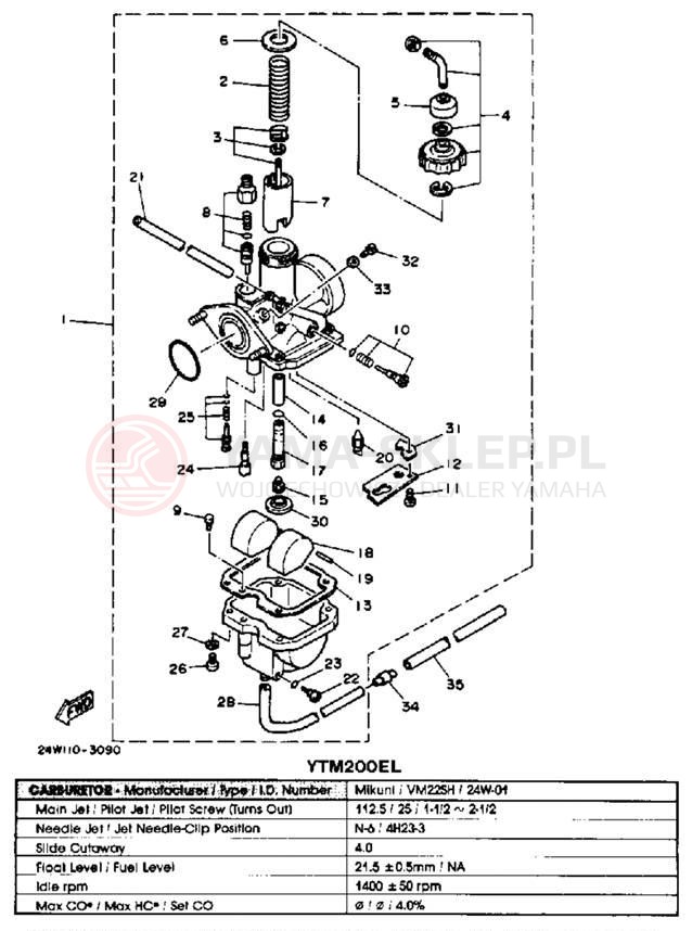 Schemat "Gaźnik" do Yamaha YTM200EL