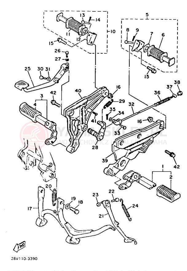 Schemat "Stopka postojowa i podnóżki" do Yamaha XZ550RK