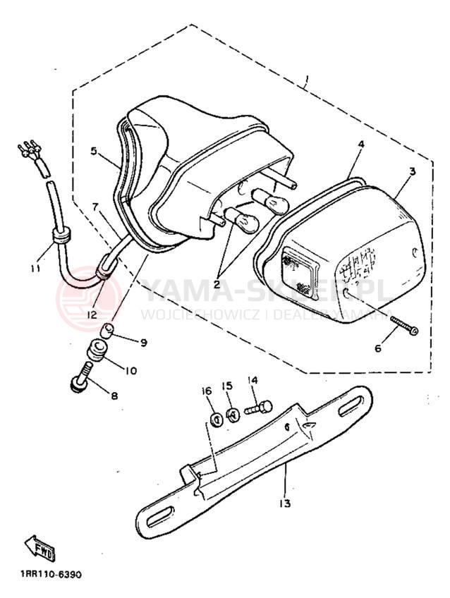 Schemat "lampa tył" do Yamaha VIRAGO 750 XV750DC/XV750D