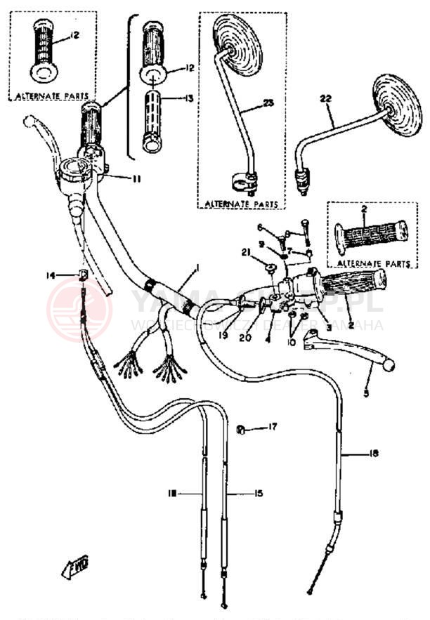 Schemat "Kierownica i osprzęt" do Yamaha XS650B