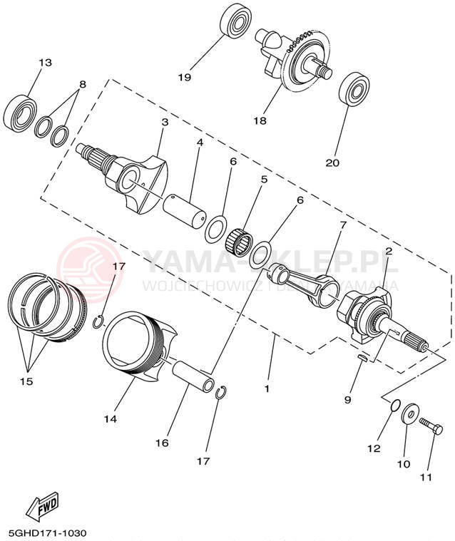 Schemat "Wał korbowy, tłok" do Yamaha KODIAK 4WD HUNTER YFM400FAHP