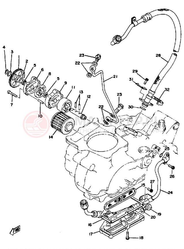 Schemat "Pompa olejowa - filtr oleju" do Yamaha TT500C