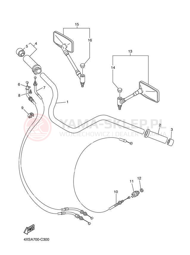 Schemat "Kierownica i osprzęt" do Yamaha V STAR CUSTOM XVS65S/XVS65SC