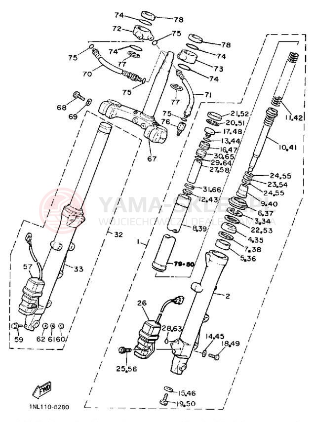 Schemat "Amortyzatory przód" do Yamaha XVZ13DT/XVZ13DTC