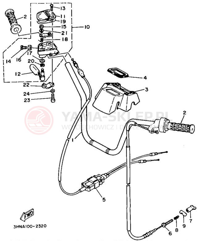 Schemat "Kierownica i osprzęt" do Yamaha BIG BEAR 4WD YFM350FWD