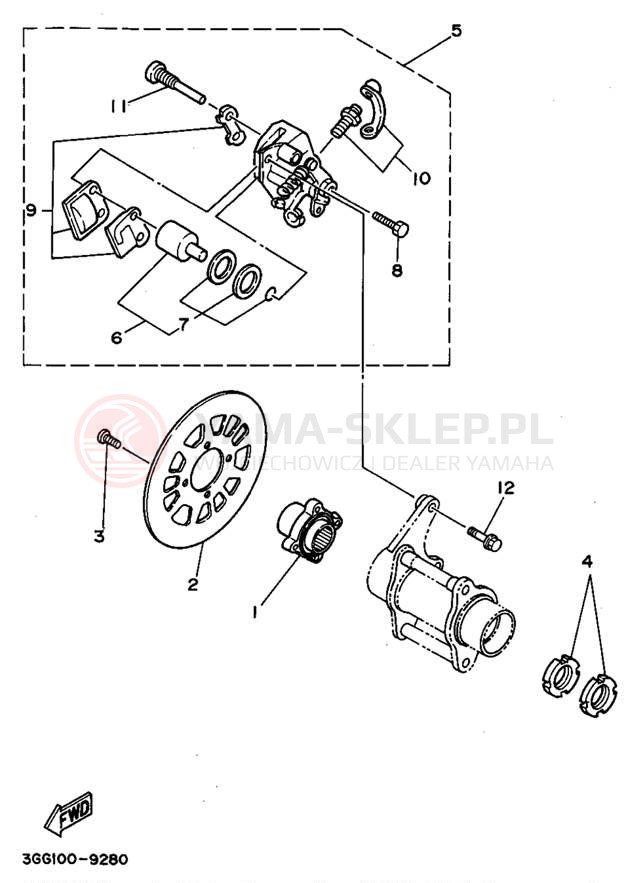 Schemat "Zacisk hamulcowy tylny" do Yamaha BANSHEE YFZ350G