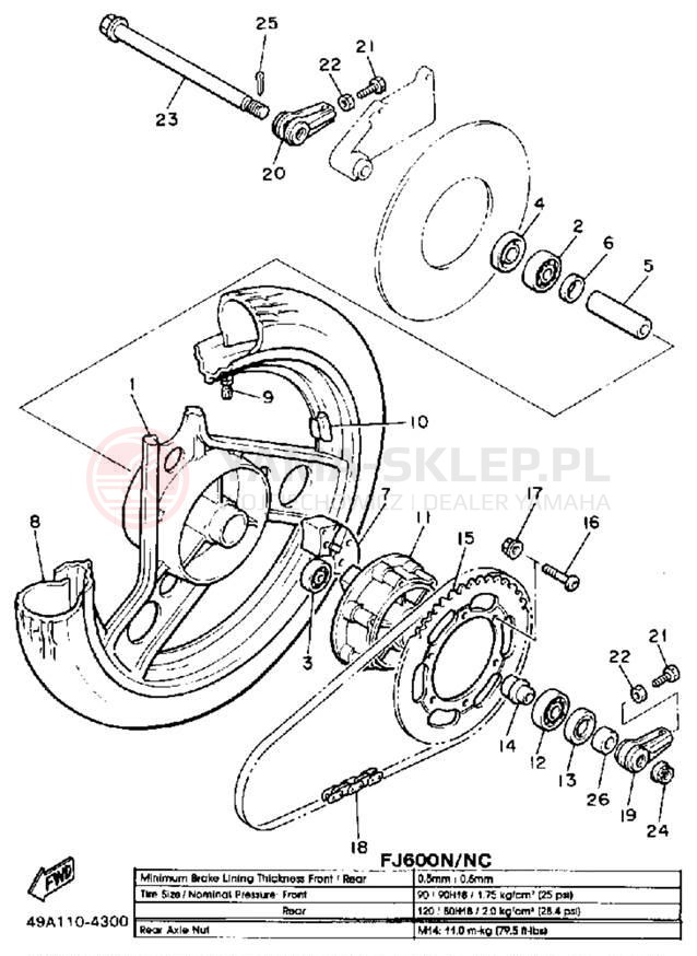 Schemat "Koło tył" do Yamaha FJ600LC/FJ600L