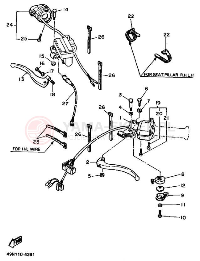 Schemat "Kierownica i osprzęt" do Yamaha XT600TC/XT600T