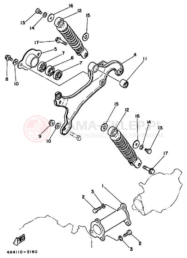 Schemat "wahacz, zawieszenie tył" do Yamaha Y-ZINGER PW50S