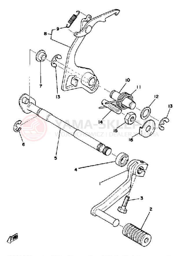 Schemat "Dźwignia zmiany biegów, wałek" do Yamaha DT175E