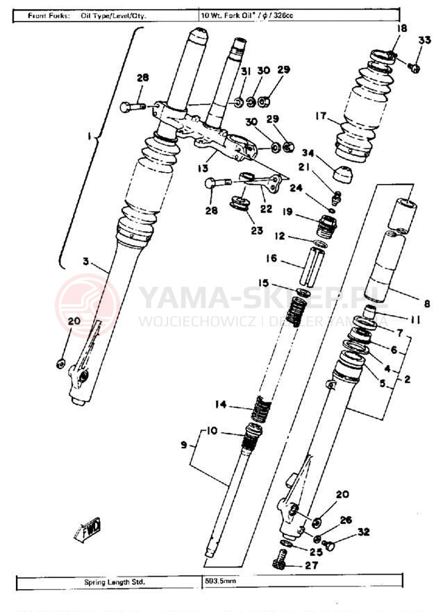 Schemat "Amortyzatory przód" do Yamaha IT250G