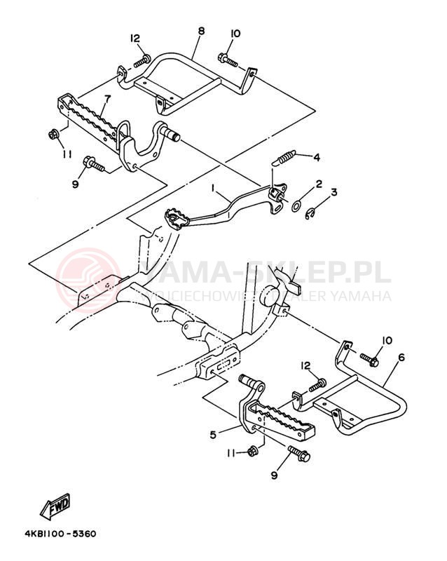Schemat "Stopka postojowa i podnóżki" do Yamaha WOLVERINE YFM35FXK
