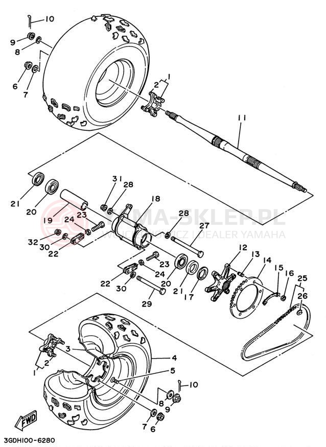 Schemat "Koło tył" do Yamaha WARRIOR YFM350XH