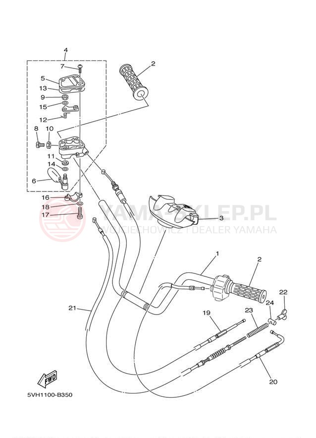 Schemat "Kierownica i osprzęt" do Yamaha KODIAK 400 2WD YFM400AR
