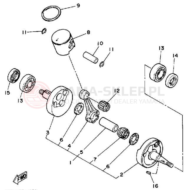 Schemat "Wał korbowy, tłok" do Yamaha YZ125D1