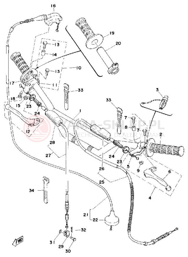 Schemat "Kierownica i osprzęt" do Yamaha MX125C
