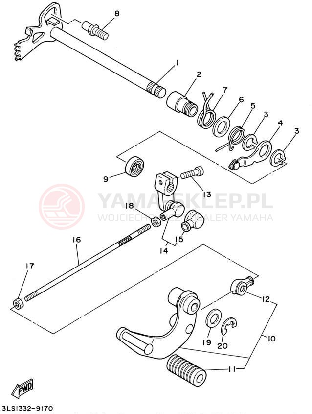 Schemat "Dźwignia zmiany biegów, wałek" do Yamaha VIRAGO 250 XV250P/XV250PC