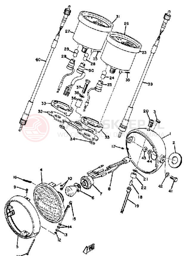 Schemat "Lampa przód i licznik" do Yamaha CT1