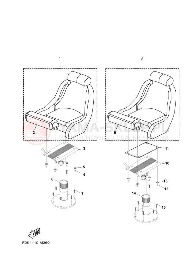 Schemat "SWIVEL SEAT" do Yamaha SX210 LAT1100BM