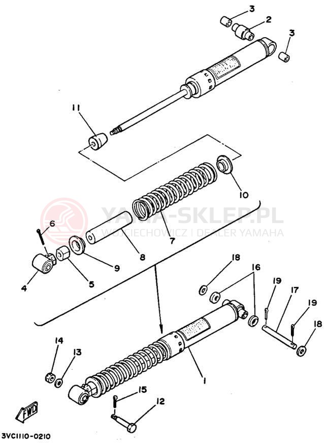 Schemat "zawieszenie tył" do Yamaha RT180B