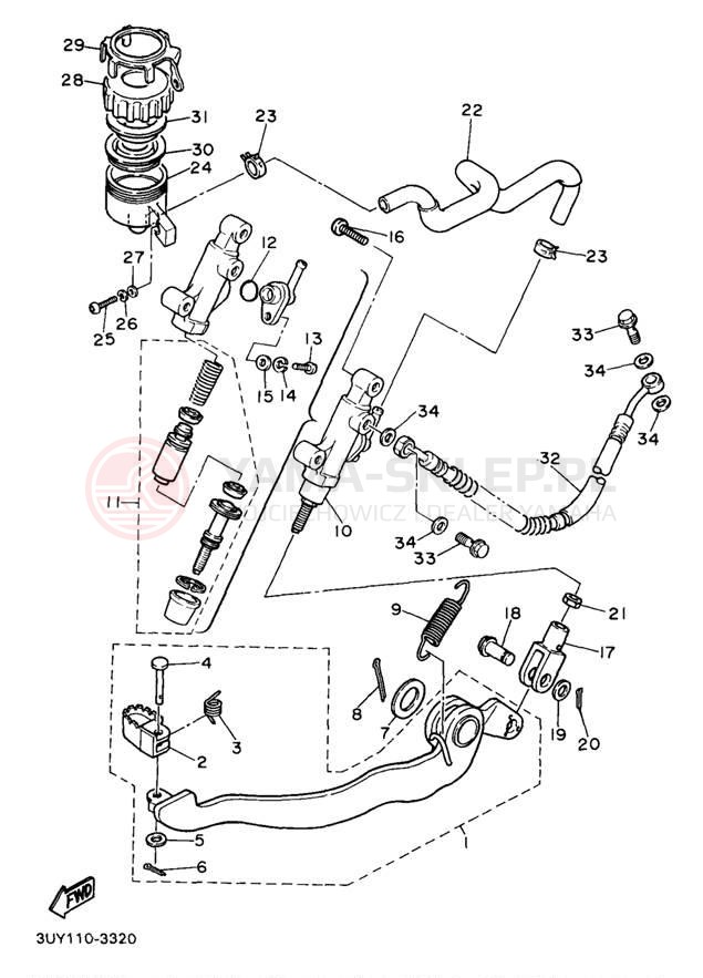 Schemat "Pompa hamulcowa tył" do Yamaha XT600EEC/XT600EE