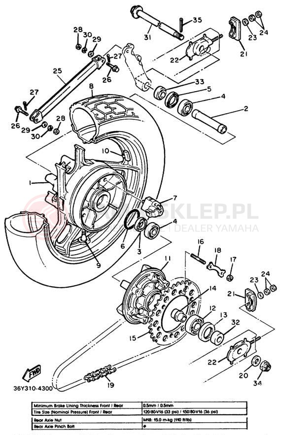 Schemat "Koło tył" do Yamaha FJ1100L/FJ1100LC