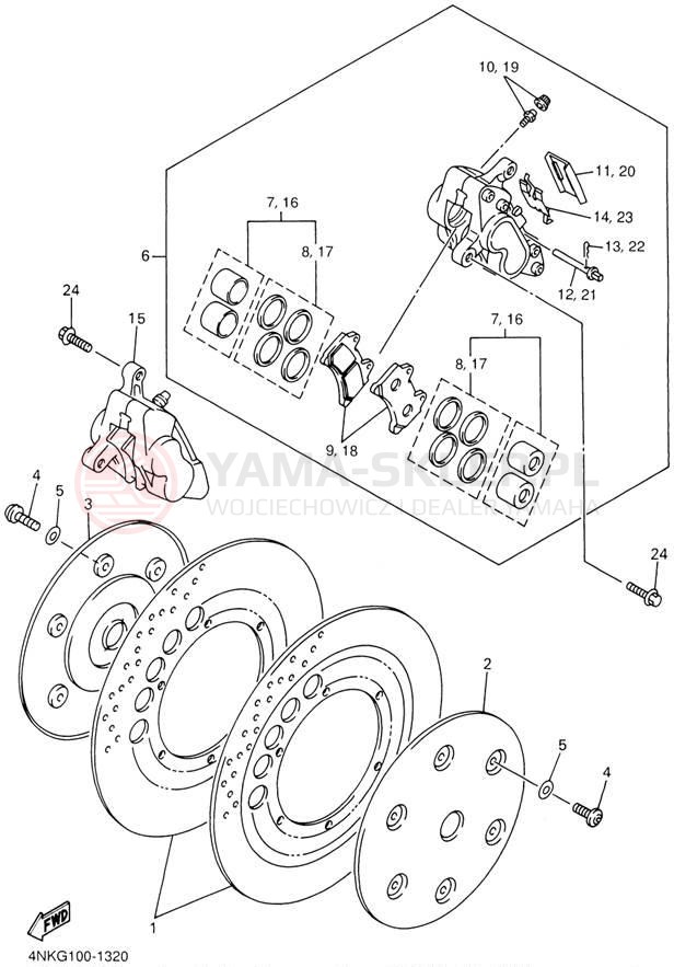 Schemat "Zacisk hamulcowy + tarcza przód" do Yamaha XVZ13LTN/XVZ13LTNC