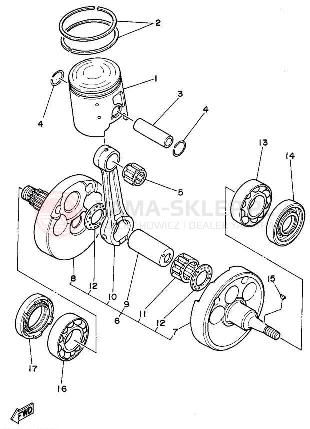 Schemat "Wał korbowy, tłok" do Yamaha WR250ZF