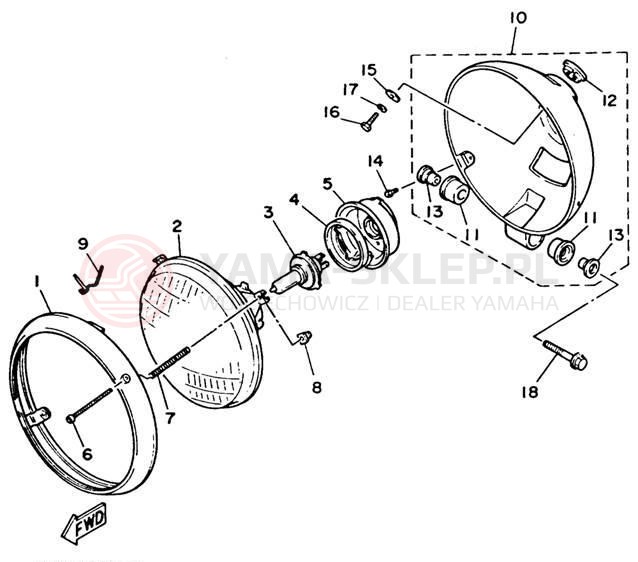 Schemat "Lampa przód" do Yamaha VIRAGO 535 XV535E/XV535EC