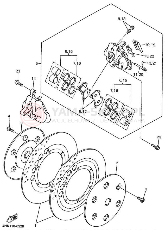 Schemat "Zacisk hamulcowy + tarcza przód" do Yamaha XVZ13ATL/XVZ13ATLC
