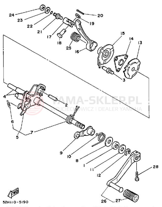 Schemat "Dźwignia zmiany biegów, wałek" do Yamaha MOTO-4 YFM200N